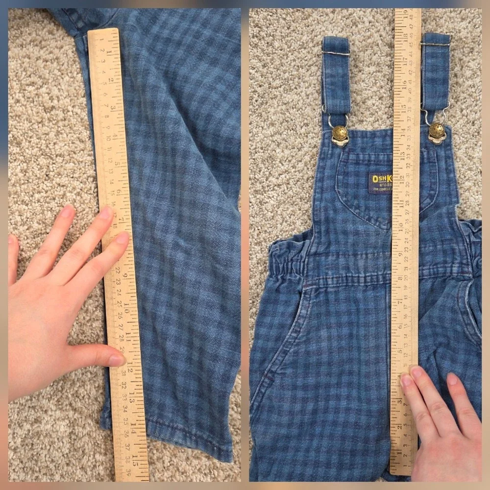 OshKosh B'Gosh vintage Blue Check Plaid toddler overalls 4T Made In USA 80s 90s
